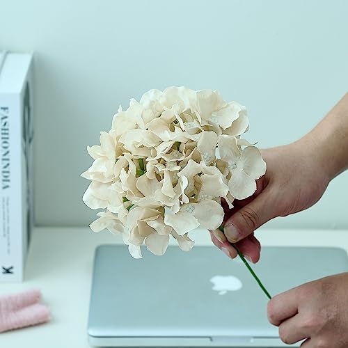 10Pcs Hydrangea Artificial Flowers Beige Heads Fake Silk Flowers Full Silk Flowers with Stems Wedding Home Party Shop Baby Shower Decor - color: 10pcs Beige, size: Large