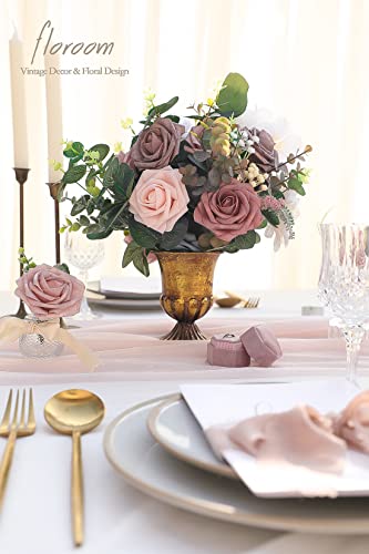 Floroom Artificial Flowers 25pcs Real Looking Dusty Rose Ombre Colors Foam Fake Roses with Stems for DIY Wedding Bouquets Bridal Shower Centerpieces Floral Arrangements Party Tables Home Decorations - color: Shades of Dusty Rose