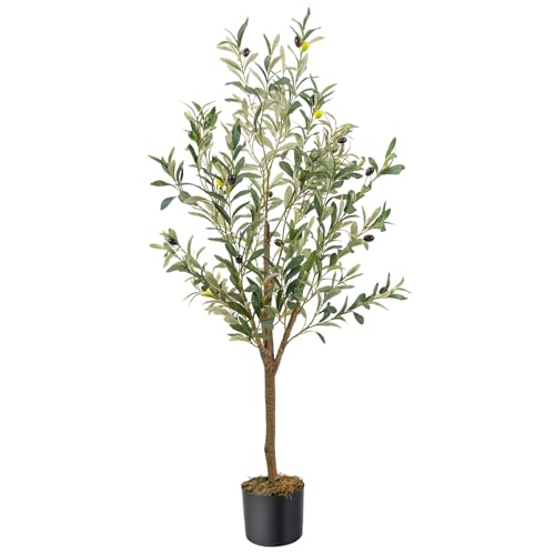 Artificial Fake Olive Tree 4FT Tall 1Pack Faux Silk Olive Tree for Home Living Room Office Decor Faux Artificial Plants Indoor Fake Potted Plants with Fruit & Free Moss - size: 4ft