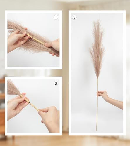 9 Pcs 45" Pampas Grass Decor Long Stem Artificial Flower Floor Vase Tall Faux Floral Brown Pompas Large Fake Plants Dried Bouquet Arrangement Vase Filler for Boho Home Wedding Decoration - color: 9 Pcs 45" Brown Style