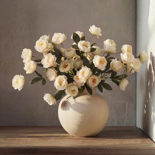 6 Pcs 32" Large Beige Artificial Peonies Stems Flowers, Real Look Faux Silk Peony Bouquet 42 Heads Total for Vase Filler, Farmhouse Rustic Neutral Home Decor, Wedding Centerpieces - color: Beige