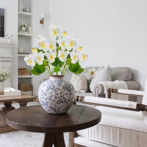 White Artificial Flowers 3 Pack Pansy Flowers Artificial Silk Flowers 18" Realistic Fake Flowers for Decoration Spring Faux Flowers for Vase Home Indoor Wedding Flower Bouquet Table Centerpiece Decor - color: White