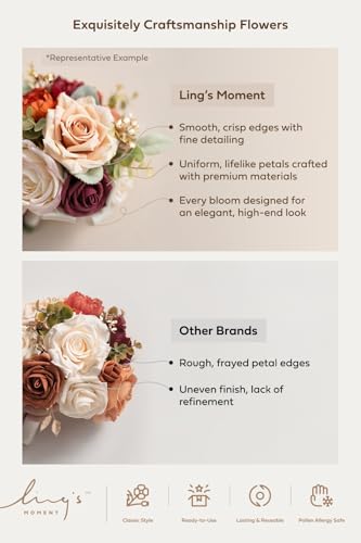 Ling's moment Artificial Bridesmaid Bouquets Set of 4,Dusty Rose Wedding Flower Bouquets Mauve Floral Bouquet Bridal Bouquets with Ribbon,Ceremony,Anniversary,7-inch Diameter - color: Pk-dusty Rose & Mauve
