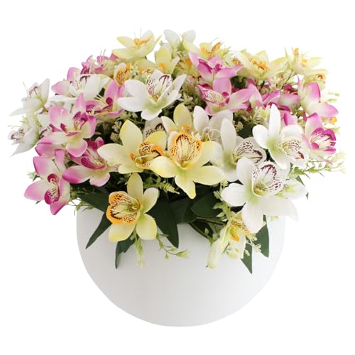Coreland 12pcs Artificial Flowers Faux Cattleya Flower Bouquet for Vase Table Decorations Silk Flowers for Home Decor DIY Party Wedding Centerpieces Indoor Outdoor Arrangements (Vase not Included) - color: A Mix - 12 Pcs