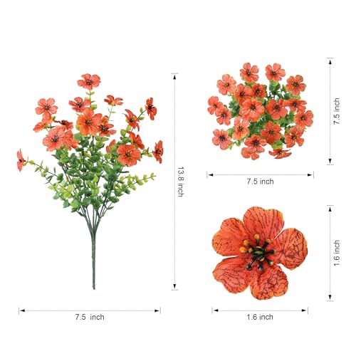 florisso Artificial Fake Fall Mums Flowers Plants for Outdoor Outside Decoration, 12 Bundles Faux Silk Orange Daisy UV Resistant Look Real for Autumn Front Door Porch Planter Patio Garden Home - color: Orange