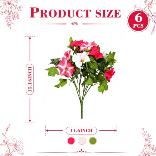 6Pcs Artificial Flowers for Outdoors, Fake Petunias Morning Glory Silk Flower UV Resistant, Faux Flowers for Outdoor Planters, Realistic Flora for Window Box Garden Porch Decor (RedWhite-Petunia) - color: Redwhite-petunia