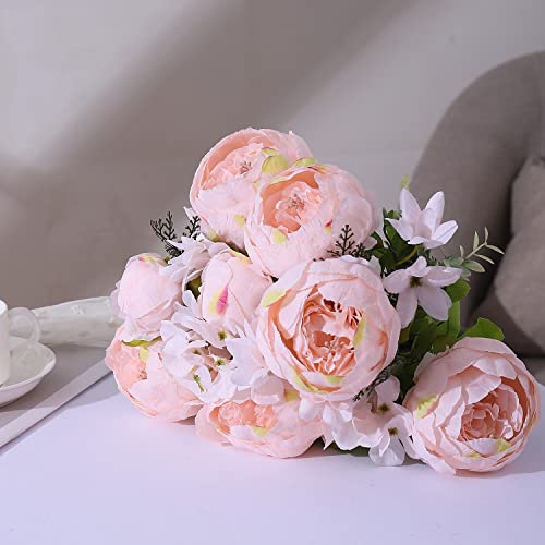 Duovlo Springs Flowers Artificial Silk Peony Bouquets Wedding Home Decoration,Pack of 1 (Spring Pure Pink) - color: Spring Pure Pink