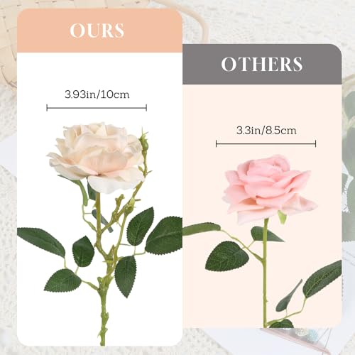 Velvet Roses Artificial Flowers 6Pcs Real Touch Roses Champagne Fake Roses with Stems for Wedding Bouquet Home Party Garden Outdoor Decoration(Champagne) - color: Champagne