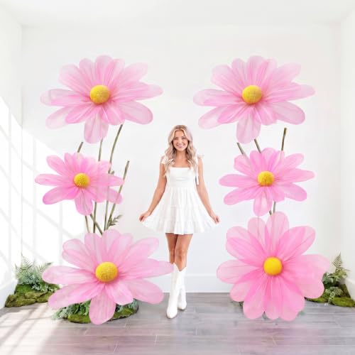 6 Pcs Pink Large Daisy Flowers for Decoration 12'' 15.8'' 20'' Giant Silk Artificial Flower Fake Daisy for Wedding Garden Birthday Party Bridal Baby Shower Decor, Rod is Not Included - color: Pink
