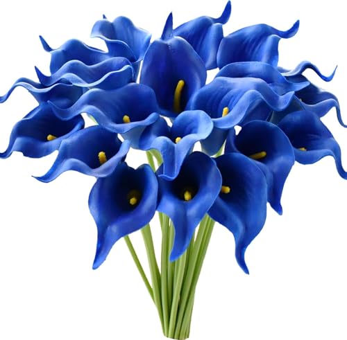 Blue Calla Lily 4Pcs Artificial Flowers Bouquet for Wedding Bride Shower Blessing Gift Home Decoration Faux Calla Lilies Flower - color: Blue