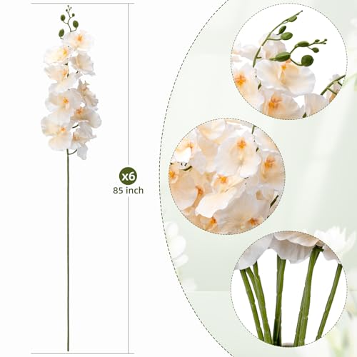 6 PCS Artificial Orchid Stems 33.5" Tall 9 Large Petals Fake Champagne Phalaenopsis Flower Arrangements for Home Wedding Living Room Table Centerpiece Office Table Decor Champagne - color: Champagne（6pcs）