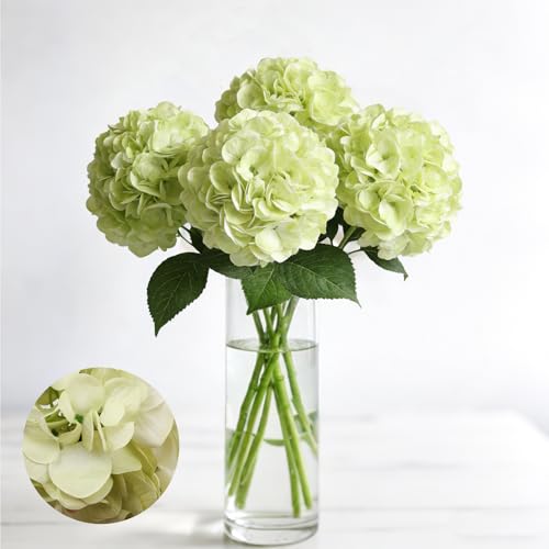 Artificial Hydrangea Flowers, Real Touch Faux Hydrangea Stems, Latex Realistic Floral Arrangement for Home Decor, Wedding Table Centerpiece, Elegant Party Decoration (Green., 4pcs) - color: Green., size: 4pcs