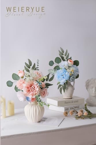 Pastel Artificial Flowers Combo Box Wedding Decor,Fake Flowers,Flowers for Decoration,Silk Flowers for Home Decor Indoor,Cake Flowers,Faux Flowers for Crafts - color: Soft Blue and Pink