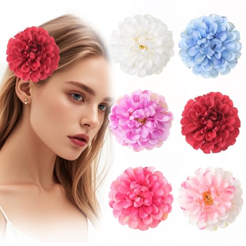 6 PCS Hawaiian Flower Hair Clips for Women Daisy Flower Hibiscus Hair Barrettes Hawaiian Artificial Accessories for Vacation Beach Party Boho Clips for Girls Wedding - color: White/Blue/Purple/Red/Pink/Pink White