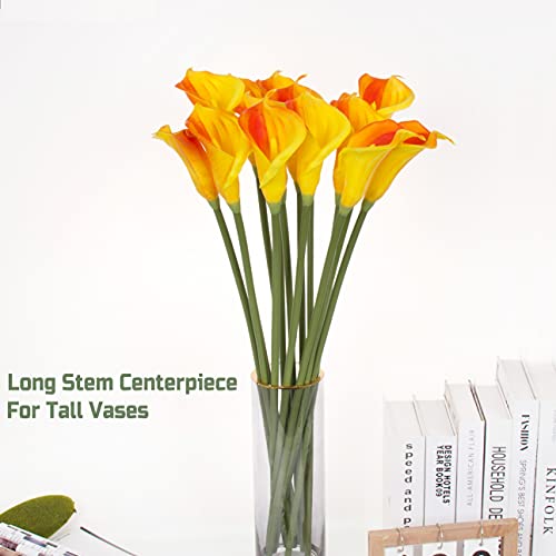 10pcs Calla Lilies Artificial Flower,26'' Long Stem Artificial Calla Lily Flowers,Realistic Arum Lilies for Wedding Bridal Bouquet Home Decor Centerpiece,Orange - color: Orange
