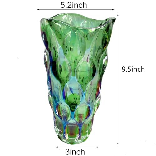 9.5" High Thickened Green Glass Flower Vase for Home Decor, Dining Wedding Table Office Holiday Party Centerpiece Decoration - color: Green