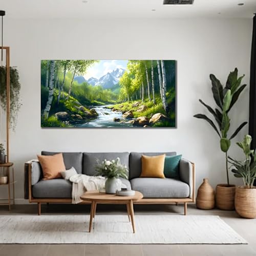 SSNEEKNDG Green Forest Large Wall Art for Living Room Tree Pictures Landscape Mountain Artwork for Bedroom Office Kitchen Canvas Prints 20"x40" - size: 20"L x 40"W