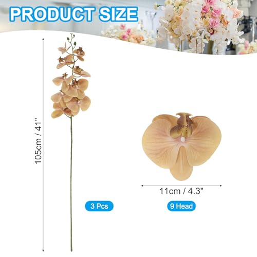 PATIKIL Artificial Orchid Stems 41", 3 Pack 9 Heads Faux Phalaenopsis Flowers Real Touch Fake Orchid Flower Branch for Vase Home Wedding Decoration, Khaki - color: Khaki