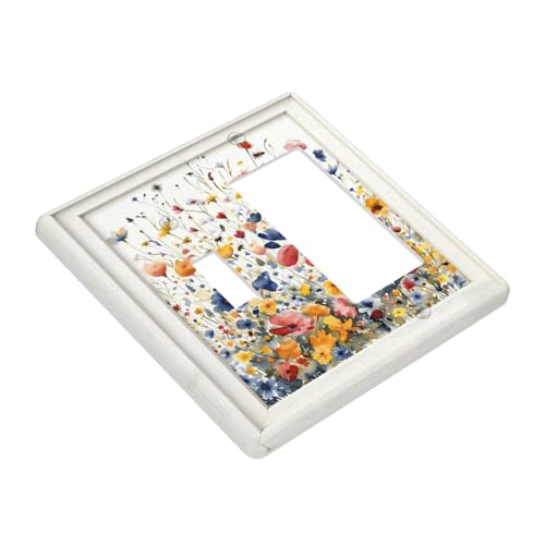 Decorative Art Light Switch Covers Watercolor Wildflower Bouquet 2 Gang Single Toggle Rocker Combination Electrical Faceplate Switchplate Wall Plate for Home Decor - color: Watercolor Wildflower Bouquet, size: 2 Gang 1-GFCI 1-Toggle Comb/4.5 x 4.5 IN