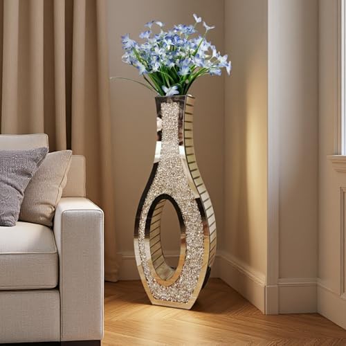 30" Tall Double Sided Crushed Diamond Floor Vases, Large Hollow Out Dustproof Vase for Living Room, Floor Vases Decorative Tall for Home,Office,Hotel(11.8" L x 5.37" W x 30" H) - size: 11.8" L x 5.36" W x 30" H