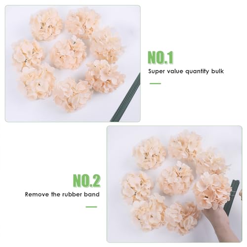 AVIVIHO 65pcs Fake Flowers Champagne Hydrangea Artificial Flowers Bulk (Not Squished, No Steaming Need) Silk Flowers with Stems for Wedding Decor,Home,Baby Shower,Table Centerpieces Decoration - color: Champagne, size: Medium
