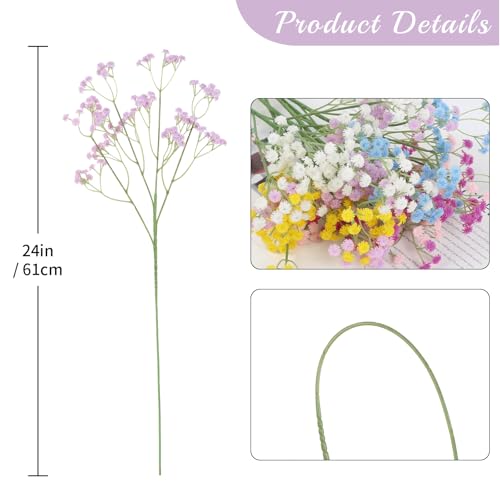 12PCS Babys Breath Artificial Flowers Bulk, 24inch Real Touch Fake Babies Breath Long Stem Gypsophila Bouquet for Floral Arrangements Wedding Dining Table Party Garden Decor (Mixed Colors) - color: Mixed Colors