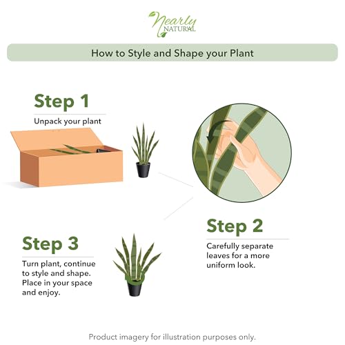 Nearly Natural 35in Artificial Snake Plant, Sansevieria Faux Greenery with Black Planter for Indoor Home Office Decor, Low Maintenance