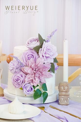 Purple Artificial Flowers Combo Box Wedding Decor,Fake Flowers,Flowers for Decoration,Silk Flowers for Home Decor Indoor,Cake Flowers,Faux Flowers for Crafts - color: Cream Purple
