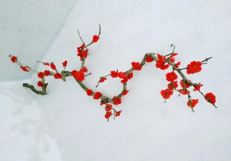 Rikyo 100 pcs Artificial Silk Cherry Blossom Flower Heads Spring Fake Plum Blossom Peach Blossom,Vase Fillers,Corsages for Wedding Decor,Nursery Wall,Archway Decor Wreath Garland Cake Ornaments (Red) - color: Red