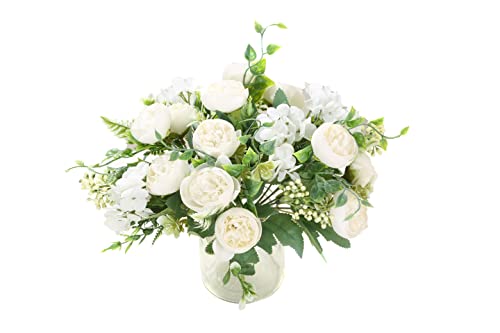 Artificial Flowers Fake Peony Silk Mini Plastic Bridal Flowers for DIY Wedding Bouquets Home Decorations 4 Packs(Cream) - color: Cream