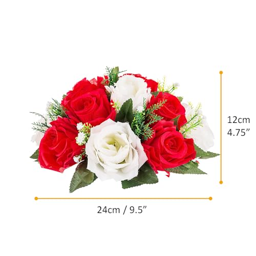 10Pcs Artificial Flower Ball Arrangement, Fake Floral Centerpieces Wedding Roses Bouquet for Parties Valentine's Day Wedding Centerpieces and Home Decor (Red & White) - color: Red & White