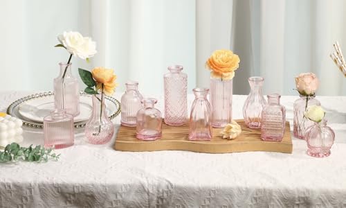36pcs Pink Glass Bud Vase Set, Small Flower Vases for Centerpieces in Bulk, Mini Vintage Vase for Home, Wedding, Table Decor - color: Pink, size: 36pcs