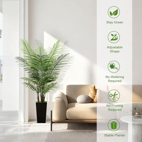 5FT Tall Fake Palm Tree with Black Planter – Artificial Plants Indoor Large Faux Tree Indoor Plant for Living Room Office Home Floor Decor - color: Black, size: 5ft