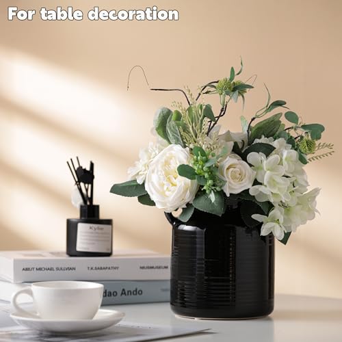 Ceramic Rustic Distressed Black Flower Vase for Centerpieces, Kitchen, Office or Living Room (5.9''x6.3”) - color: Black, size: 5.9''x 6.3”