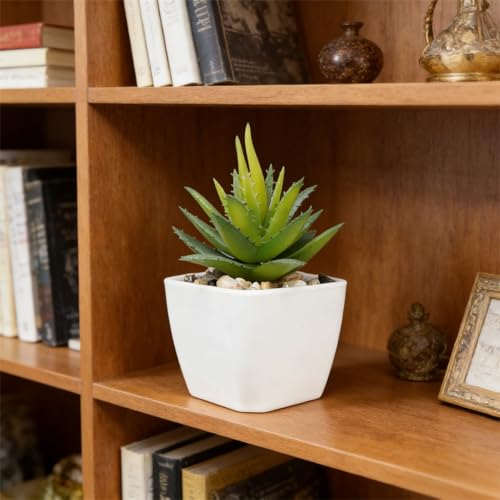 Artificial Succulent Plants in Pot - 1Pcs Small Aloe Vera Green Realistic Fake Potted Succulents for Home Decor, Desk, Office, Bathroom, Windowsill - Indoor Houseplant for Bedroom, Kitchen, Shelf - color: Small Aloe Vera Green