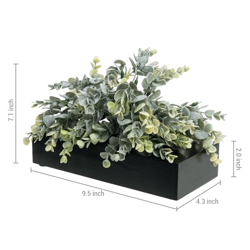 MyGift Artificial Eucalyptus Plant in Black Wood Decorative Planter Pot, Realistic Faux Indoor Greenery in Container for Tabletop Centerpiece Décor - color: Ink Black, size: 9.5 Inch