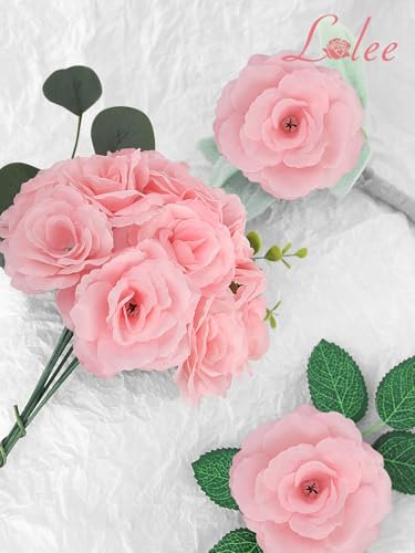LELEE 108pcs Roses Head Flowers with Stem - Pink Artificial Flowers Rose Bulk - Silk Rose Fake Flower for Wedding Bouquet Valentine's Party Decor DIY Bridal Shower Centerpieces - color: Pink