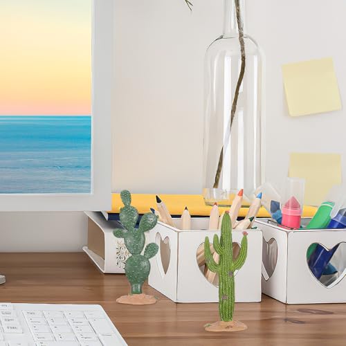 UKCOCO 2 Pack Simulated Cactus Adornments Lifelike Cactus Figurine Desktop Decor 5.70 in PVC Modeling Statue for Home Office Garden Terrarium