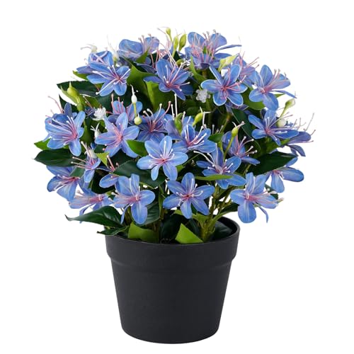 14'' Artificial Plants Fake Lily Flowers in Pot for Home Garden Indoor Outdoor Spring Summer Decorations (Blue) - color: Blue