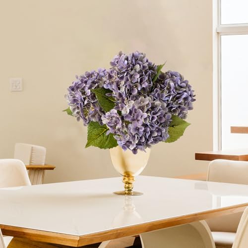 ZYTUYO 4 Pcs 20'' Gray Purple Real Touch Hydrangea Artificial Flowers Vintage Lifelike Latex Hydrangeas Long Stem for Boho Home Decor Porch Outdoor Wedding Kitchen Xmas Table Centrepiece - color: Dark Purple