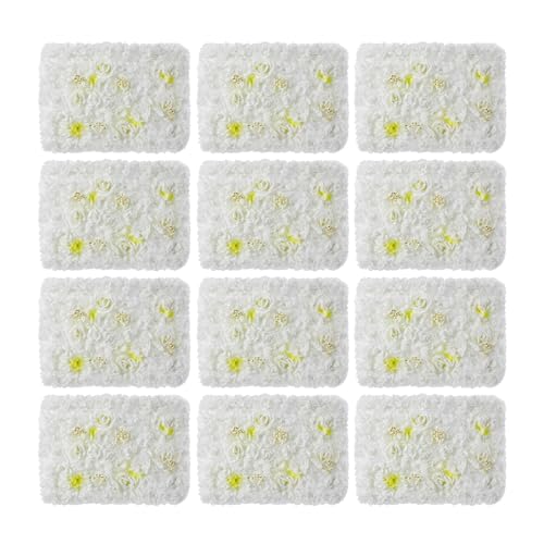 Artificial Flower Wall Panels, Silk Wedding Flower Wall Backdrop Panel, 3D Floral Panel Artificial Floral Wall Mat Flower Screen for Photo Party Wedding Wall Background Decor (12PCS White) - color: 12pcs White