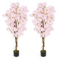 GOFLAME 5FT Artificial Cherry Blossom Tree, 2 Pack Faux Pink Silk Plant with Solid Wood Trunk, Realistic Moss and Nursery Pot, Fake Sakura Flower Tree for Home Office Indoor Decor