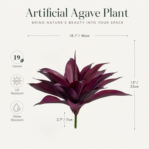 Ttranewsoo Fake Plants Artificial Agave Plants 13.8" Large UV Resistant Fake Agave Planters for Indoor and Outdoor Decorating Tropical Plant Succulents Greenery Indoor Decor(2Pack, Purple - color: Purple