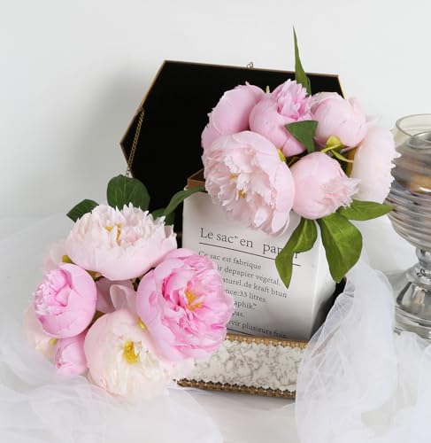Pink Peonies Silk Flowers 2 Bouquets Pink Fake Peonies 14 Heads Faux Peony Flowers with Stems for Wedding Decoration Bride Bouquet Faux Flowers Crafts Floral Arrangement (Multi-Pink) - color: Multi-pink