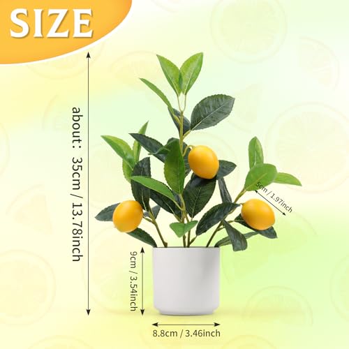 Woration Artificial Yellow Lemons Plants with White Pot 14.5inches Faux Fake Lemon Branch Potted Greenery Wedding Home Office Desk Decoration Table Centerpiece - color: Artificial Lemon Plant Potted