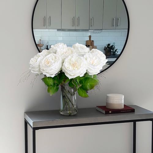 YalzoneMet 3.5'' Big Bloom White Rose Artificial Flowers 4Pcs Real Touch Rose Faux 17.7 Inch Long Stem Austen Roses Peonies Fake Flowers for Home Kitchen Party Christmas Flower Wedding Decor - color: White