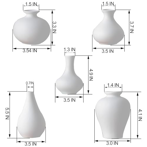 White Bud Vases, Ceramic Small Vase Set of 5, Mini Vases for Fresh and Dried Flowers, Modern Home Decor, Pottery Centerpiece Table Decorations - color: White - 5 Pcs