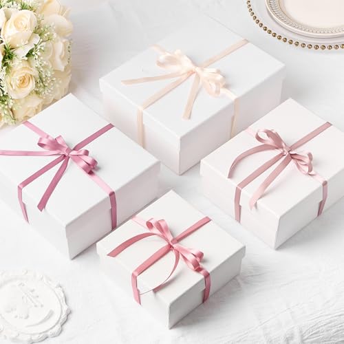 Mauproy 3/8 Inch Dusty Rose Satin Ribbon, 4 Rolls Total 40 Yards, Double Faced Mixed Rose Thin Fabric Ribbon for Gift Wrapping, Flower Bouquets, Wedding, Graduation Decorations - color: Dusty Rose