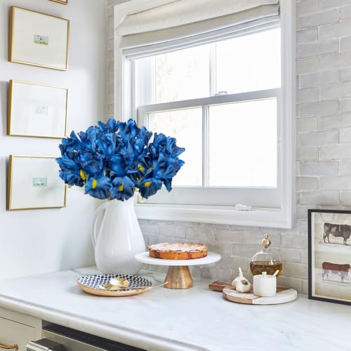 Hollyone Iris Artificial Flowers 15Pcs Faux Iris Blue Flowers 14.2" Real Touch Fake Flowers Picks Bouquets for Wedding Bridal Home Arrangements Office Table Centerpieces Decor - color: Blue