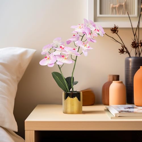 17" Artificial Orchid Flowers Potted, Realistic Faux Light Pink Orchids in Pot for Bathroom Kitchen Home Office Living Room Table Decor Indoor Outdoor - color: Light Pink